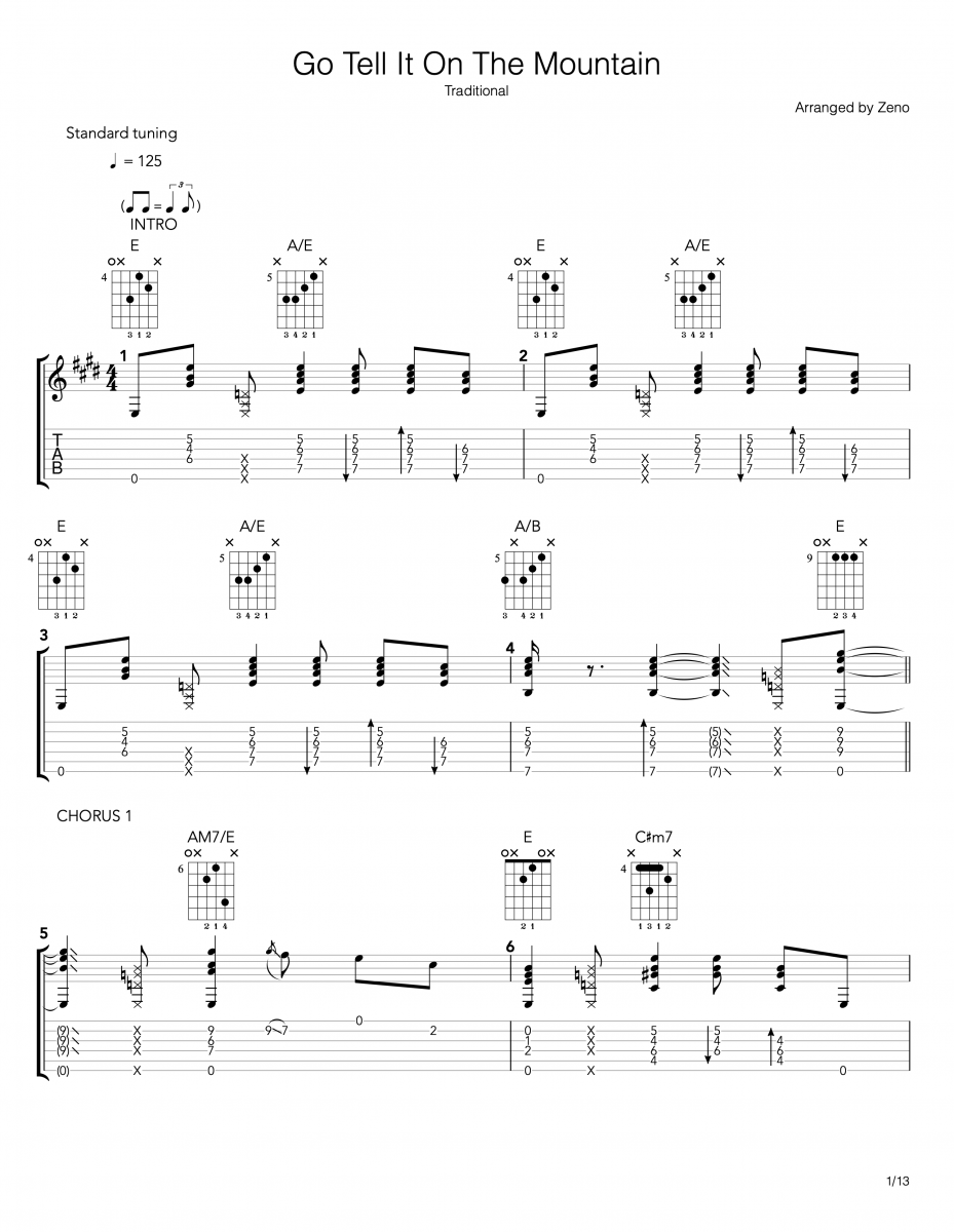 go tell it on the mountain guitar tab and sheet music