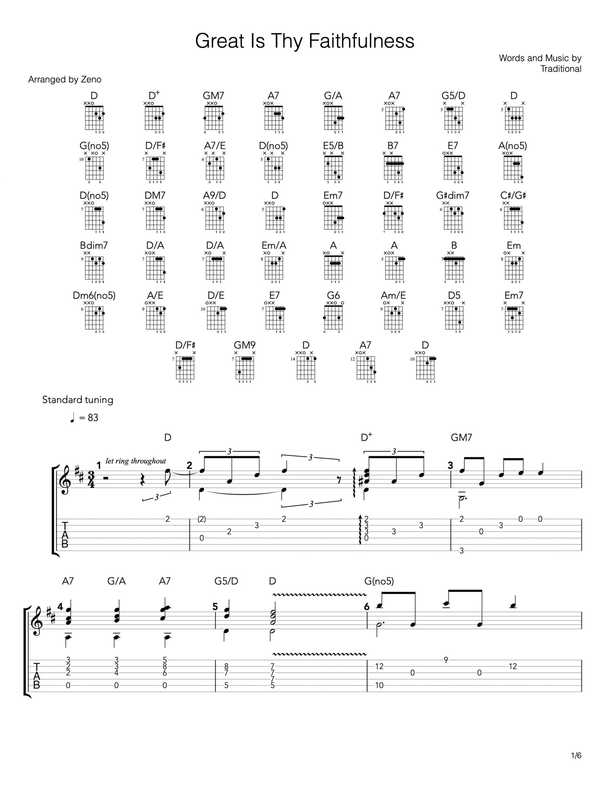 great is thy faithfulness guitar tab and sheet music