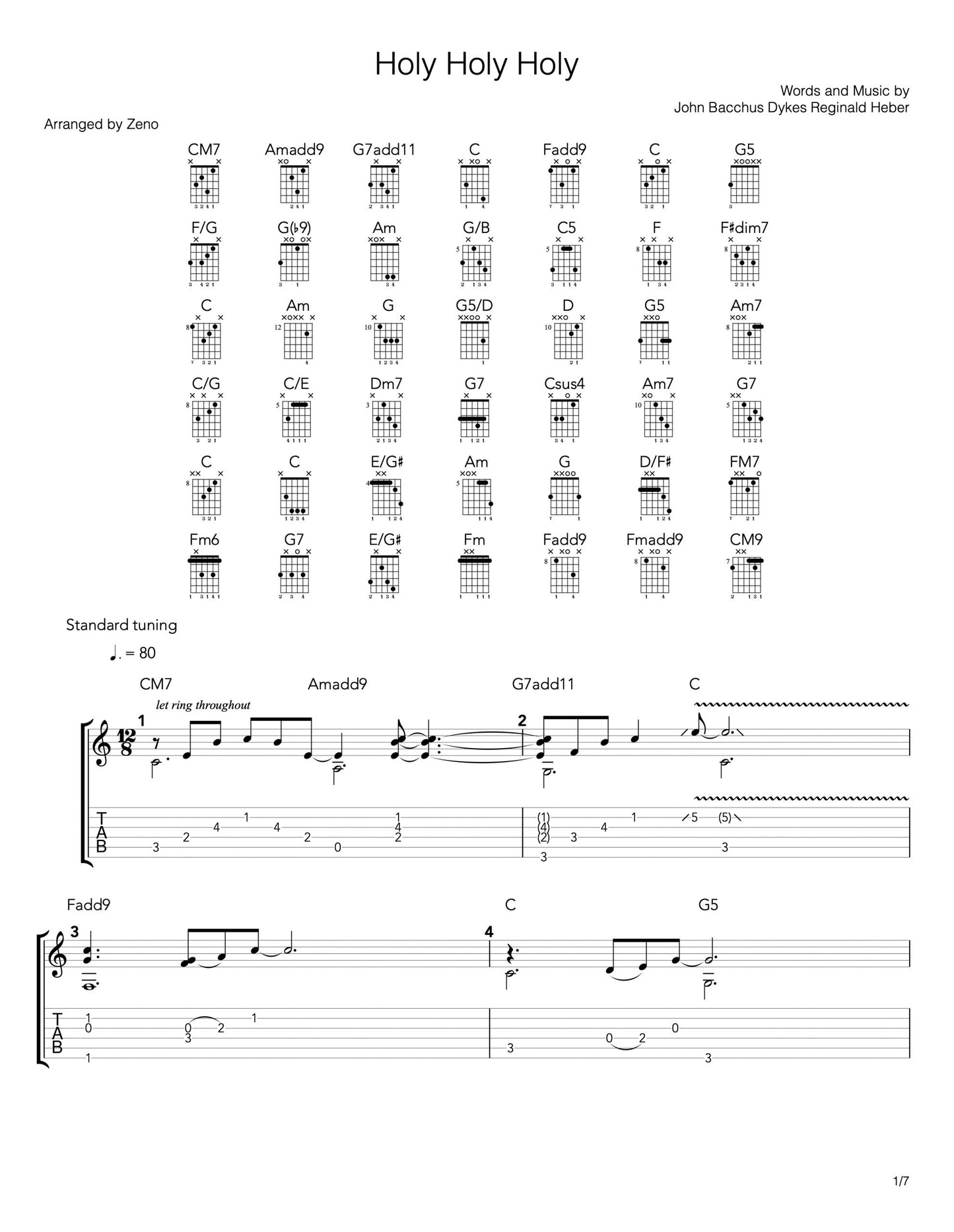 holy holy holy guitar tab and sheet music