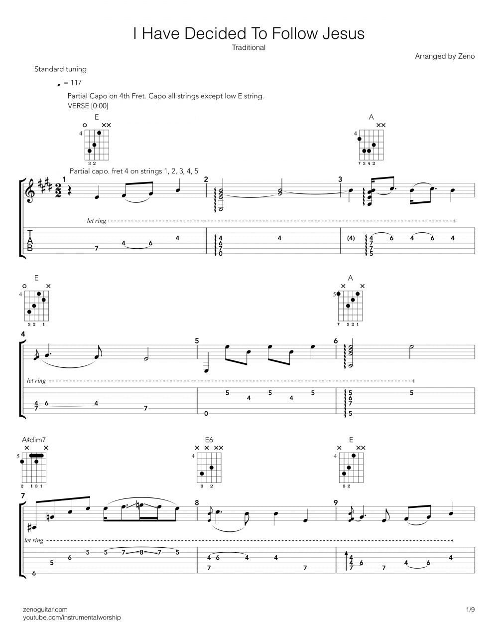 I have decided to follow Jesus guitar tab and sheet music